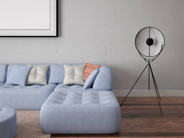 Mock up a stylish living room with a large corner sofa. — Stock Photo, Image