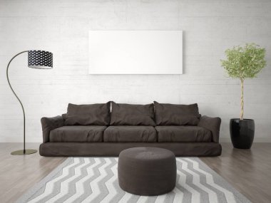 Trendy kahverengi kanepe ile parlak bir oturma odası kadar alay.