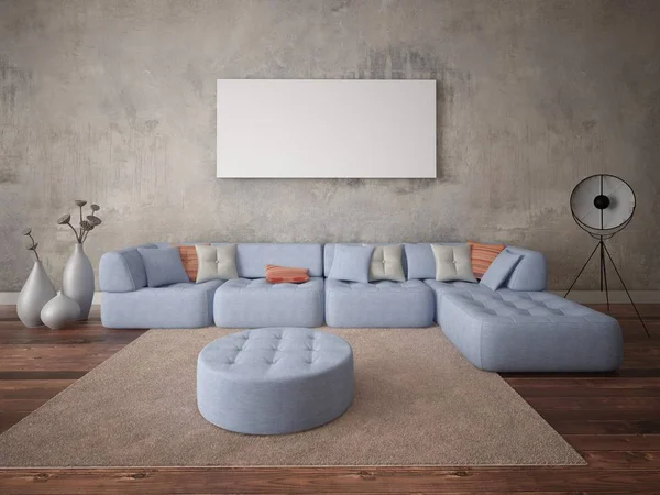 Mock up ruang tamu dengan sofa sudut yang nyaman . — Stok Foto