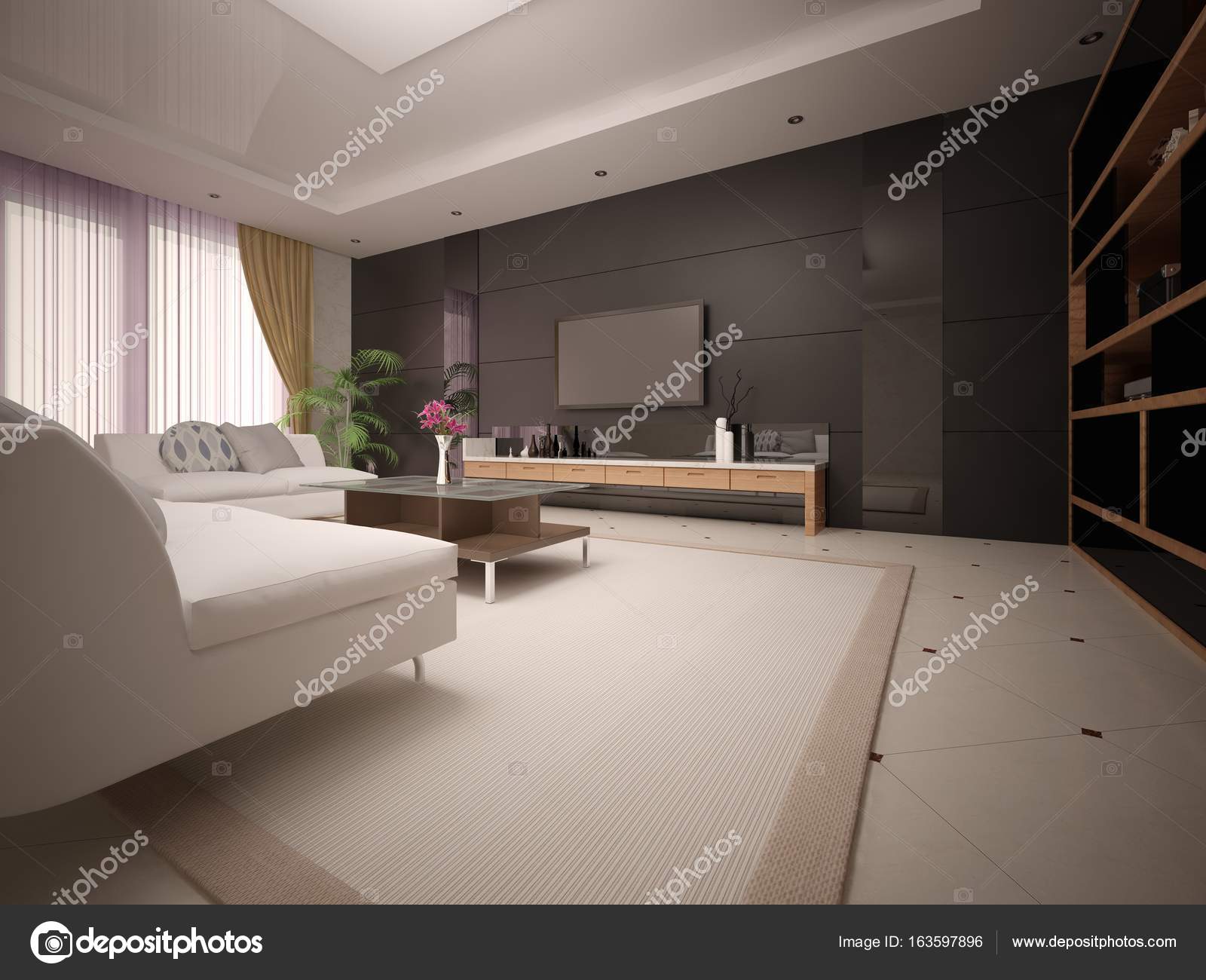 Modern Spacious Living Room With Light Comfortable Sofas
