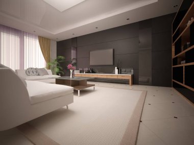  Hafif rahat koltuklar ile modern geniş oturma odası.