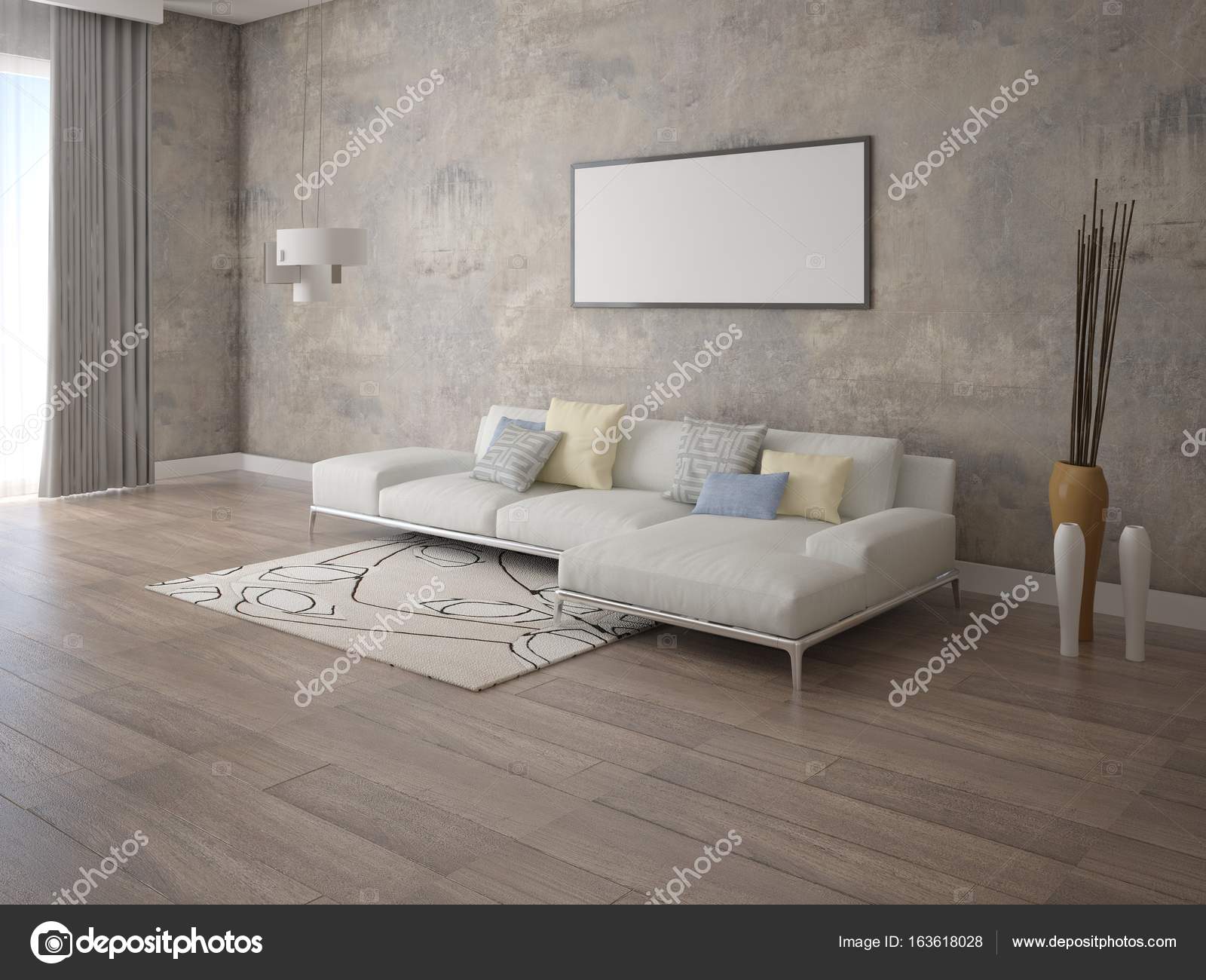 Bespotten van een stijlvolle woonkamer met een hoekbank — Stockfoto ... Bespotten van een stijlvolle woonkamer met een hoekbank — Stockfoto ...