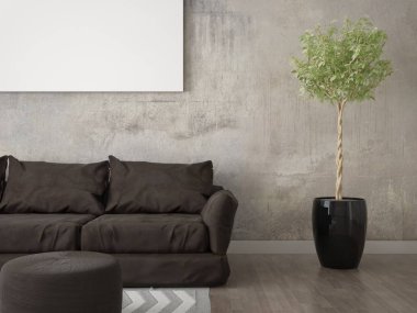 Trendy kahverengi kanepe ile modern bir oturma odası kadar alay.