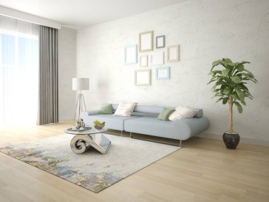 Modern bir tarzda bir kanepe ile ferah bir oturma odası kadar alay.