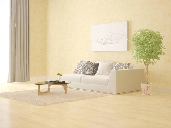 Vysmívat se moderní obývací pokoj s kompaktní pohovka. — Stock fotografie