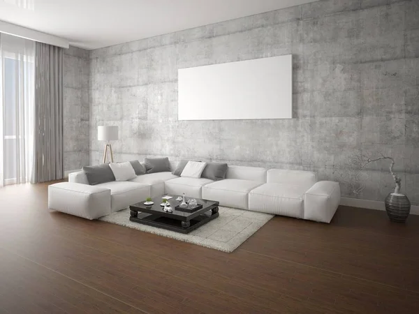 Mallintaa moderni olohuone, jossa on suuri kulmasohva . — kuvapankkivalokuva