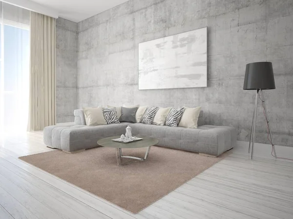 Mock up a modern living room with a gray corner sofa. — Stock Photo, Image