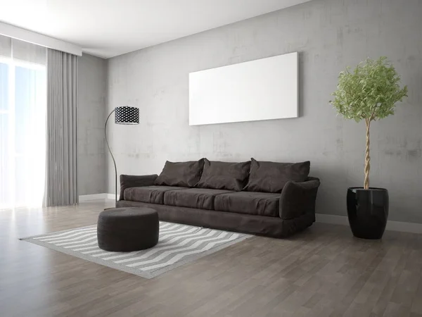 Vysmívat se módní obývacího pokoje s elegantní pohovka. — Stock fotografie