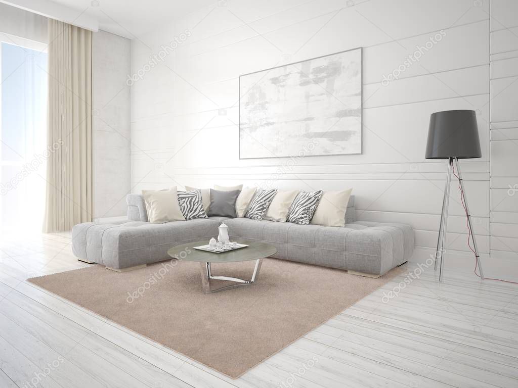  Mock up a bright living room with a fashionable corner sofa.