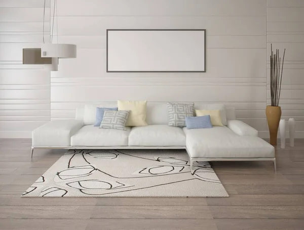 Falsificare un soggiorno moderno con un divano ad angolo luce . — Foto Stock