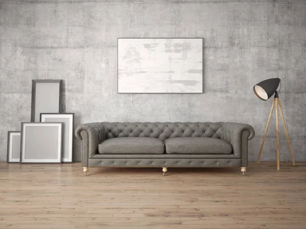 Mock up a stylish living room with retro sofa. — Stock Photo, Image