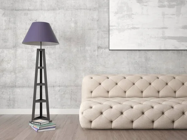 Mock up an empty frame in the living room with a comfortable sofa and hipster background.