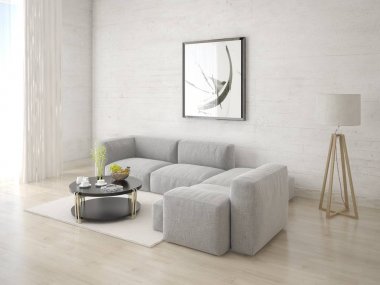 Poster ışık oturma odası rahat köşe kanepeler ve şık açık renkli kadar alay.