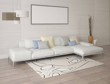 Hafif köşe kanepe ve açık şık renkli poster oturma odası kadar alay.