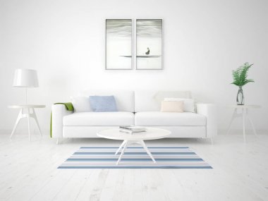 Poster aydınlık oturma odası ile kompakt bir kanepe ve şık kare dalga.