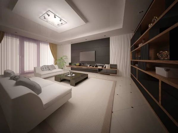 Modernes Exklusives Wohnzimmer Mit Stilvollen Komfortablen Möbeln Und Stilvollem Hintergrund — Stockfoto