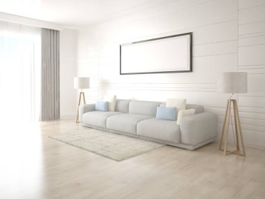 Büyük parlak kanepe ve modaya uygun bir arka plan ile modern bir oturma odası kadar alay ..