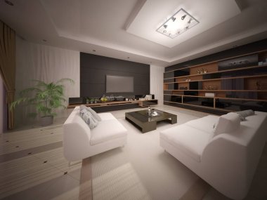 Işık döşemeli mobilya ve şık bir gardırop modern oturma odası.