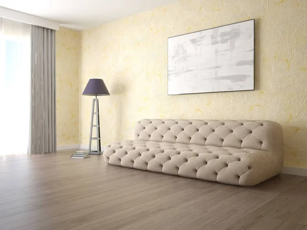 Prepara Una Sala Estar Compacta Con Sofá Extravagante Yeso Decorativo — Foto de Stock