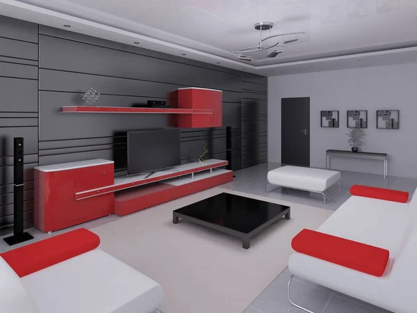 用现代功能家具和时尚背景模拟高科技起居室 — 图库照片
