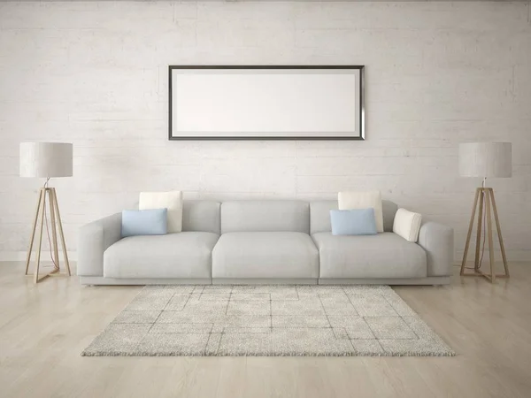 Mock Uma Elegante Sala Estar Leve Com Grande Sofá Confortável — Fotografia de Stock