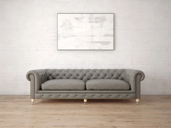 Ein Modernes Wohnzimmer Mit Stilvollem Sofa Und Hellem Hintergrund — Stockfoto