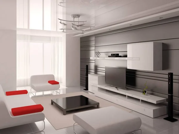 Vysmívat Moderní Obývací Pokoj Módní Interiérové Funkční Nábytek — Stock fotografie