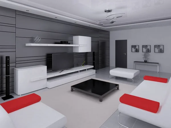 Mock Tech Living Room Modern Interior Functional Furniture — Stock Photo, Image