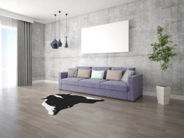 Büyük boş çerçeve ve büyük bir rahat kanepe ile modern bir oturma odası kadar alay.