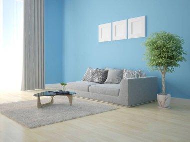 Moda, parlak bir oturma odası, küçük, şık bir kanepe ve modern, rahat bir arka planı olsun..