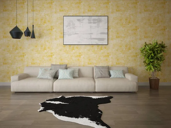 Prepara Una Elegante Sala Estar Espaciosa Con Gran Sofá Moda Imagen De Stock
