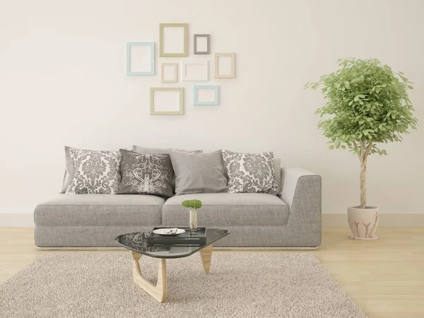 Mock Ein Modernes Helles Wohnzimmer Mit Einem Kompakten Stilvollen Sofa — Stockfoto