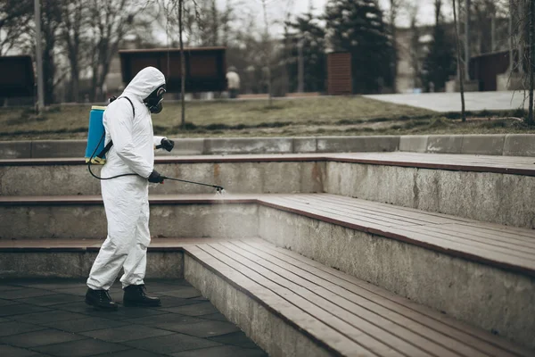 Čištění Dezinfekce Městském Komplexu Uprostřed Epidemie Koronaviru Profesionální Týmy Pro — Stock fotografie