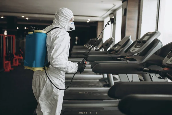 Cleaning Disinfection Crowded Places Coronavirus Epidemic Gym Cleaning Disinfection Infection — Stock Photo, Image