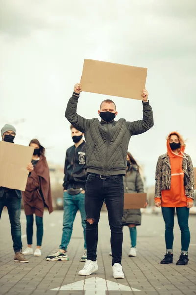 Group People Mask Who Came Out Posters Protest Protest Population — Stock Photo, Image