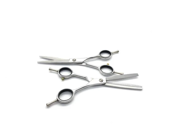 Fryzjerstwo Profesjonalne Nożyczki Izolowane Białym Tle Skład Nożyczek Metalowych Nożyce — Zdjęcie stockowe