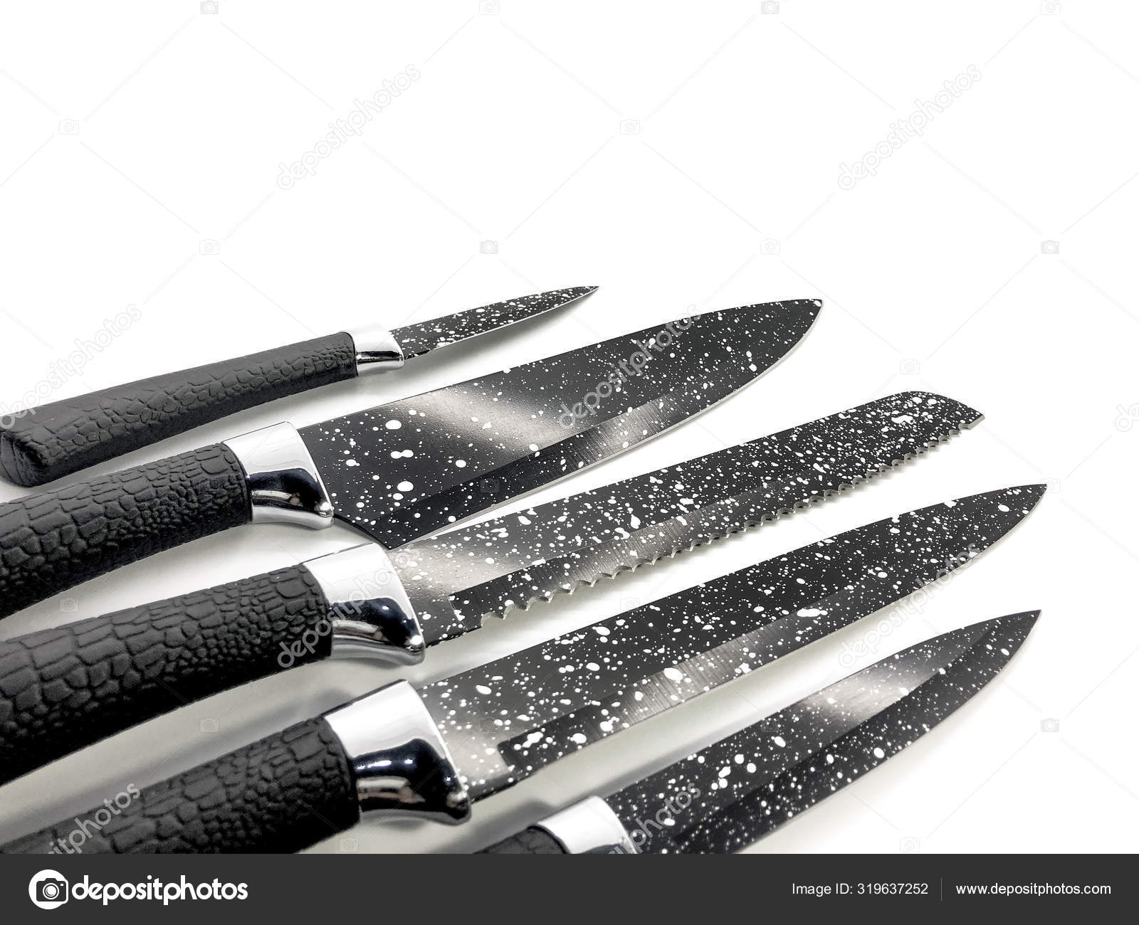 Composition Black Knives Isolated White Background Composition Chef Knife  Bread Stock Photo by ©serega100500 319637252