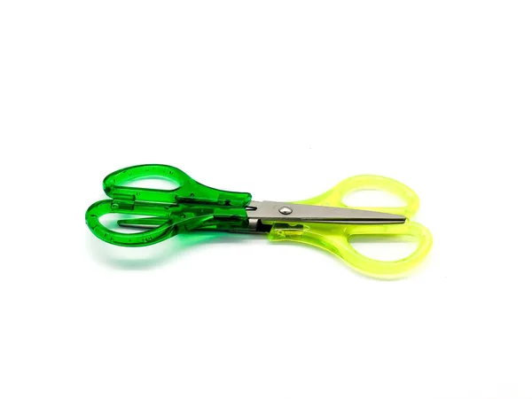 Green Yellow Scissors Isolated White Background Composition Scissors — Stock Photo, Image