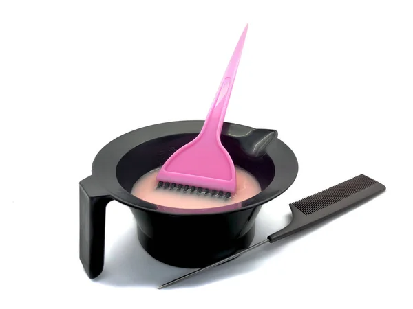 Bowl Paint Hairbrush Pink Brush Isolated White Background Set Professional — Stock Photo, Image