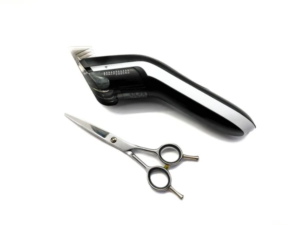 Professionele Schaar Tondeuse Geïsoleerd Witte Achtergrond Clipper Metalen Schaar Voor — Stockfoto