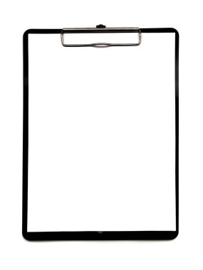 Beyaz arka planda izole bir tahta parçası. Ofis işleri için klasör. Kağıt tablet.