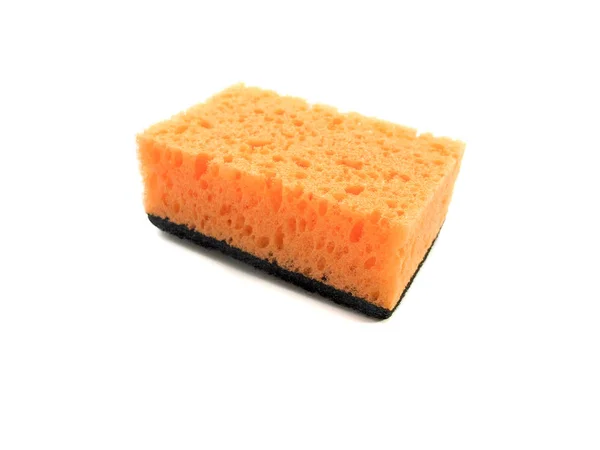 Pomarańczowy Ręcznik Izolowany Białym Tle Gąbka Czyszczenia — Zdjęcie stockowe