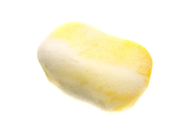 Esponja Amarilla Baño Espuma Aislada Sobre Fondo Blanco Mantel Grande Imagen de stock
