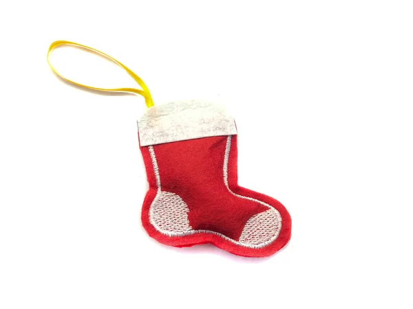 Червона Шкарпетка Ізольована Білому Тлі Новачок Санта Клауса Червона Іграшка — стокове фото