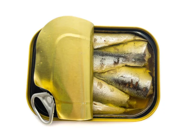 Sardines Isolated White Background Sardines Tin Can Tin Can Fish — Stock Photo, Image
