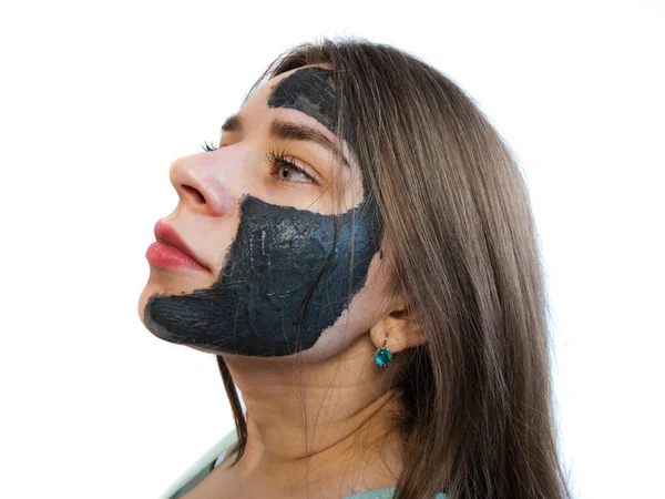 Clay Mask Purifying Mud Facial Treatment Women Black Clay Cosmetic — Stock Photo, Image