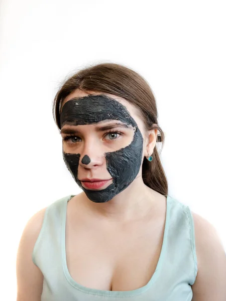 Clay Mask Purifying Mud Facial Treatment Women Black Clay Cosmetic — Stock Photo, Image