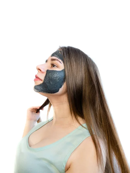 Clay Mask Purifying Mud Facial Treatment Women Black Clay Cosmetic — Stock Photo, Image