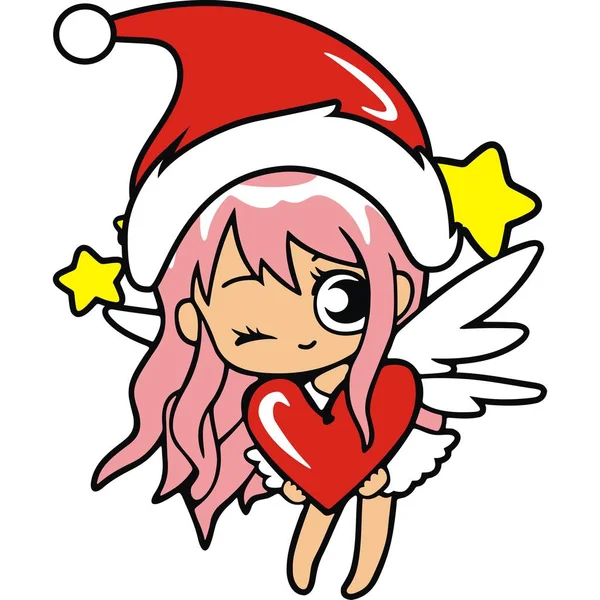 Noel Baba şapkası takan bebek melek kız Noel 'i kutluyor