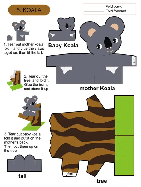 Origami Vouwen Papier Baby Kaart Met Koala — Stockvector